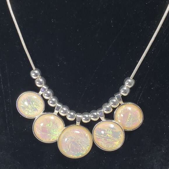 Silver tone Beaded Resin Drop Disc Necklace & Matching Earrings - Women' Jewelry - Picture 5 of 10